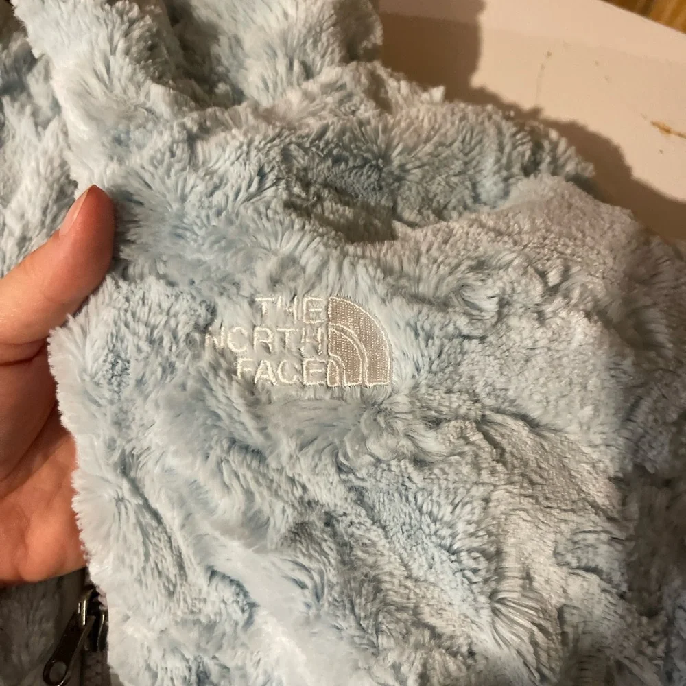 The North Face Gray Quilted Jacket with Light Blue Sherpa Lining